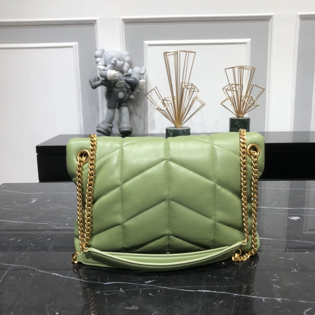 Saint Laurent Loulou Puffer Small Lambskin Shoulder Bag Handbag Green 577476 Gold